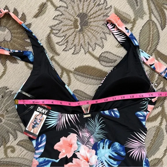 DKNY Swimsuit Tropical One Piece Halter XL New - Picture 3 of 5